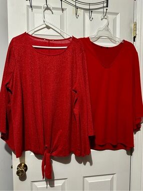 2 Red Women's dressy Tops - 3X tunics with chiffon and shimmer for evenings out!
